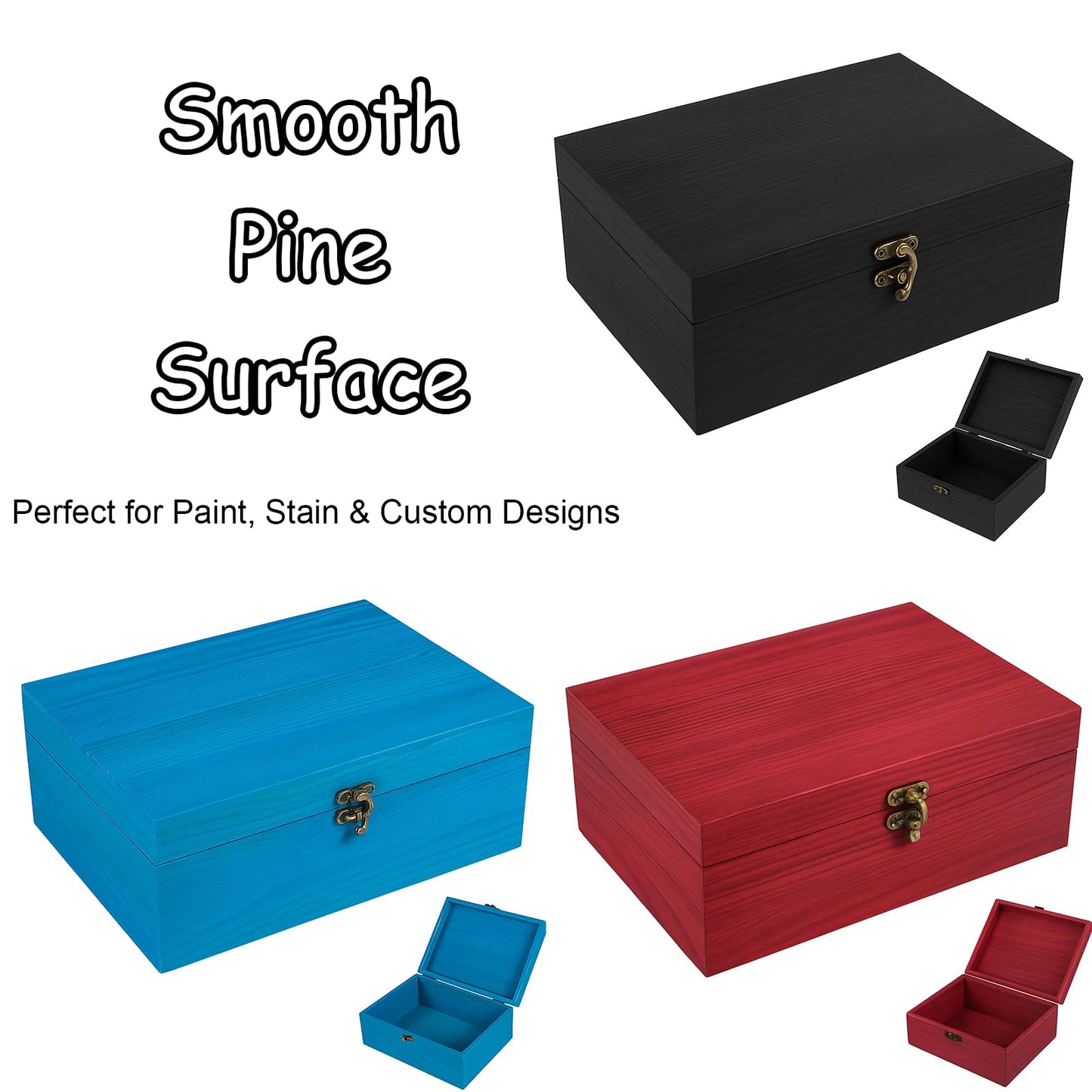Almagic Unfinished Wood Box with Hinged Lid 1 Pack - 10.6" x 7.6" x 4.3" Smooth Unpainted Wooden Storage Box for Crafts, Jewelry, DIY Painting, Gift Packaging - Lightweight & Warp-Resistant