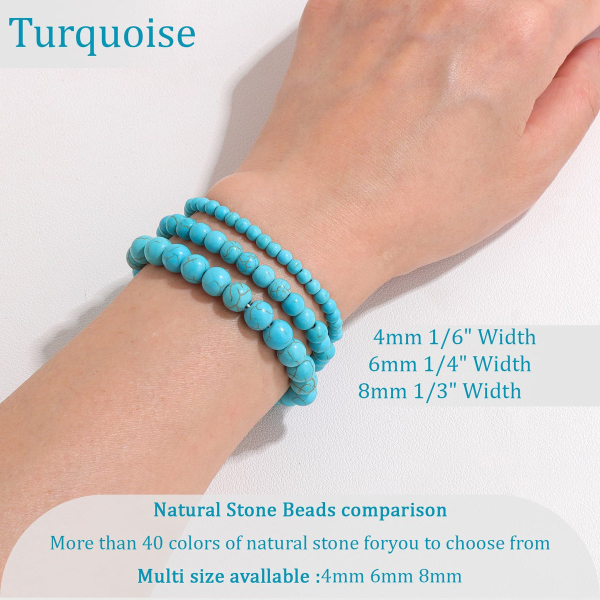 Vinswet Healing Crystal Bracelets for Women Men 8mm Turquoise Natural Stone Beaded Stretch Bracelet Handmade Gemstone Reiki Spiritual Jewelry Gifts