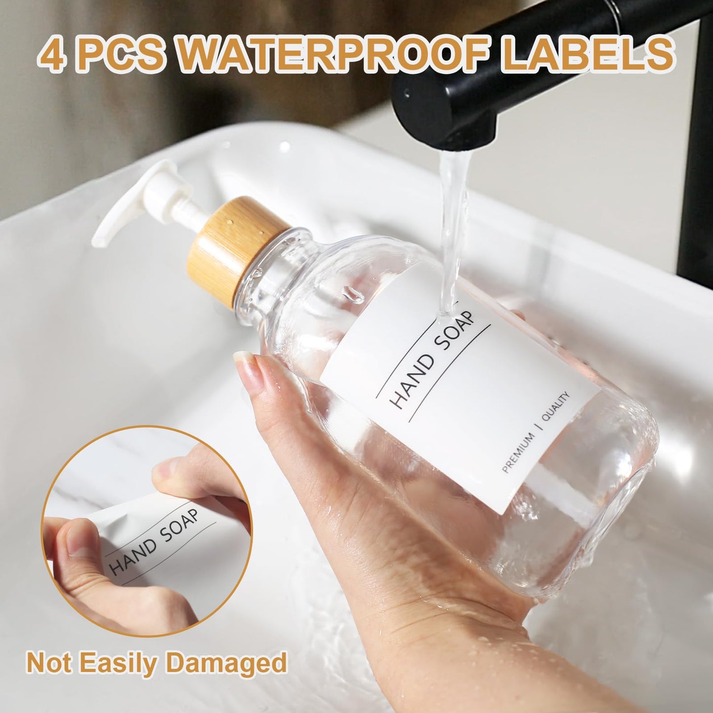 KASUNTING Clear Soap Dispenser, 2 Pack Plastic Dish Soap Dispenser for Kitchen, 17 Fl Oz Bathroom Hand Soap and Lotion Dispensers Set with Bamboo Pump, Refillable Liquid Soap Bottles