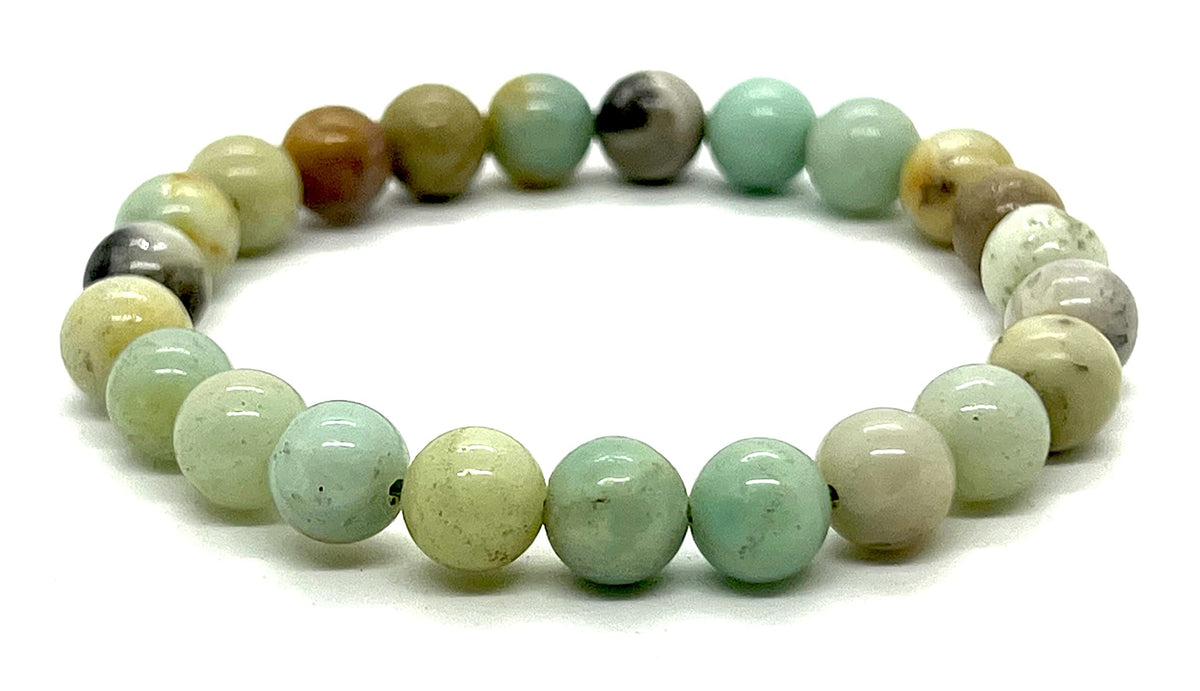 AWAKEN YOUR KUNDALINI Amazonite Bracelet – 8mm Stretch Beads, Virgo Birthstone, Heart Chakra