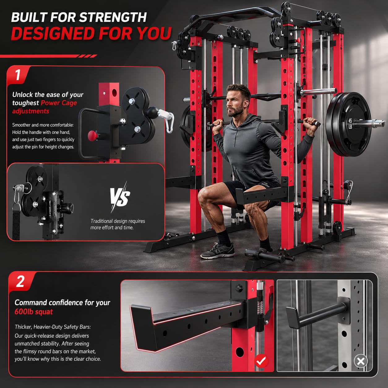 Danrelax Smith Machine Home Gym, 2000 lbs Power Cage with LAT Pulldown, Dual Cable Crossover & Pulley System, All-in-One Squat Rack for Strength Training, Bench Press, Garage Gym