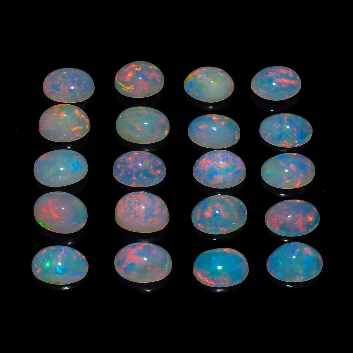 (2 PCS, Oval 7x5) AURA GEMS Natural Ethiopian Opal Oval Cabochon, Opal Loose Gemstone For Jewelry Making, Fire Play Color Opal Oval Cabochon Cut All Calibrated Sizes
