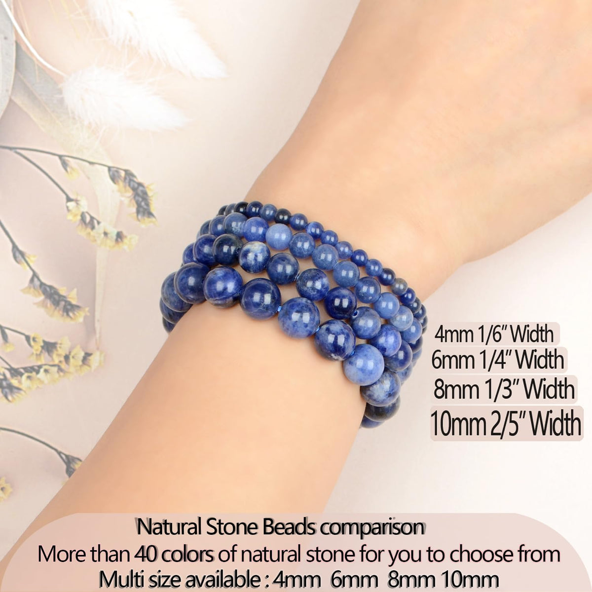 LPBeads Handmade Natural Gemstone Stretch Elastic 4mm Blue Sodalite Bracelet Healing Crystal Round Stone Beads Jewelry Gifts for Women Men