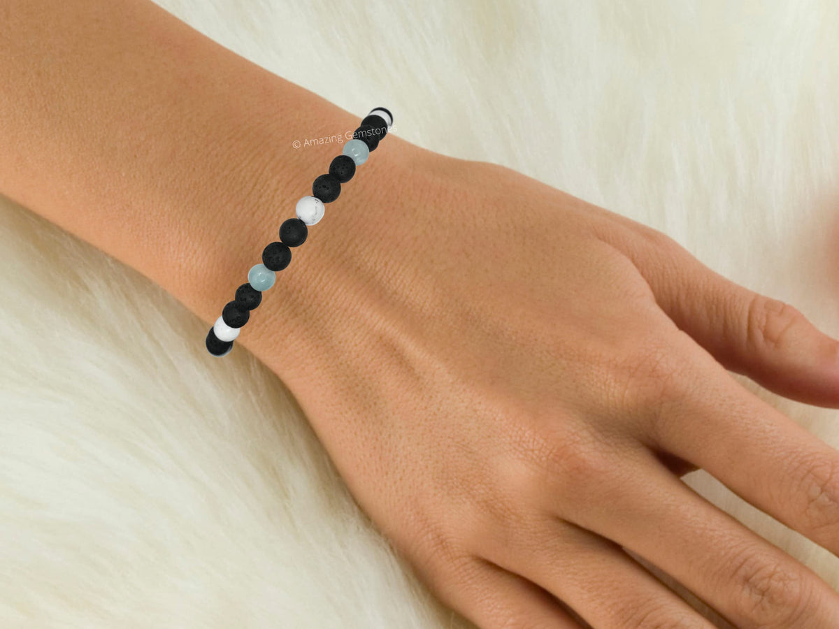 Amazing Gemstone Anger Control Bracelet - Howlite Amazonite Lava Bracelet Set for Men Women Healing Calming Anxiety Stress Relief Gifts Pulseras Para Hombres Mujer Stocking Stuffers (Adjustable)