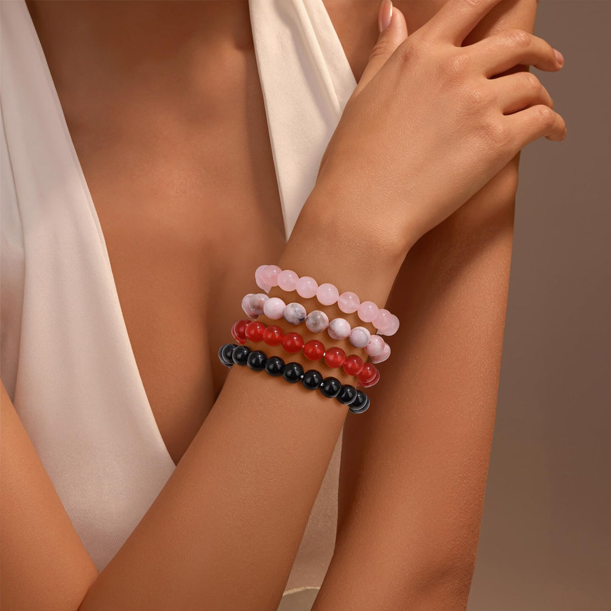 Vinswet Healing Crystal Bracelets for Women Men 8mm Rose Quartz Natural Stone Beaded Stretch Bracelet Handmade Gemstone Reiki Spiritual Jewelry Gifts