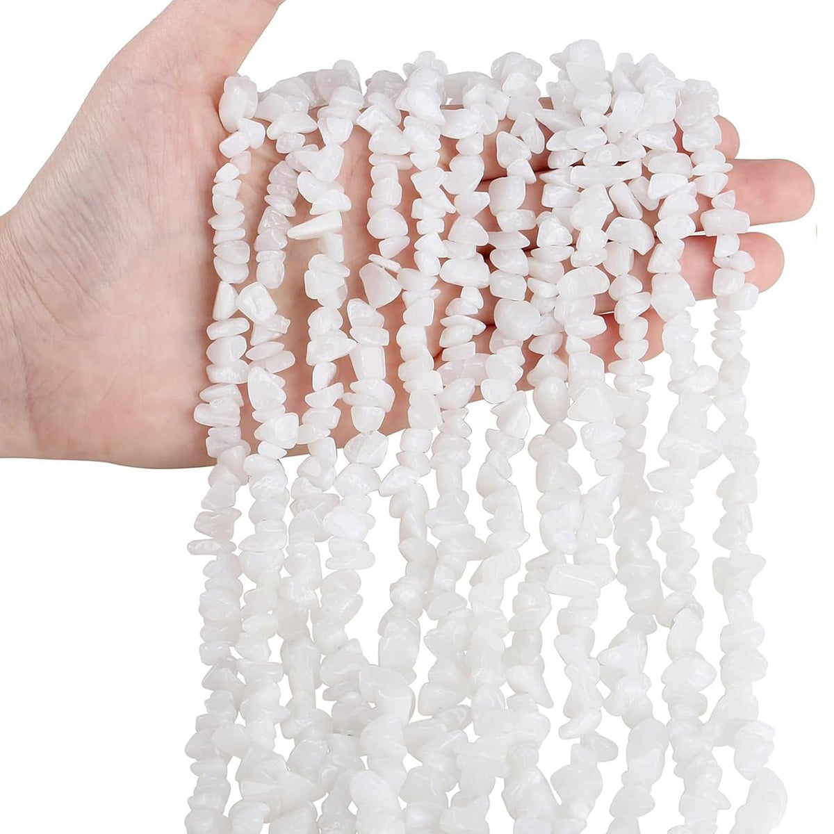 Natural Chip Stone Beads 450pcs White Jade Chips 5-8mm Genuine Real Irregular Healing Crystal Rocks Hole Drilled DIY Loose Gemstone Beads for Jewelry Making Bracelet Earrings Necklace Crafting