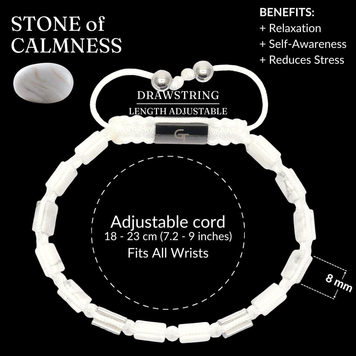 GT collection Flat Bead Bracelet, Gemstone Adjustable Bracelets for Men - Beaded Energy Bracelet for Relaxation and Peace, Handcrafted Men's Jewelry Gifts for Men