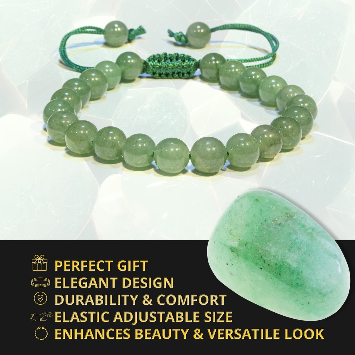 ANAYA AGATE Healing Crystal Bracelet – Chic Gemstone Bracelet for Men and Women – 8mm Round Bead Bracelets for Spiritual Healing, Protection, Positive Energy - Aventurine