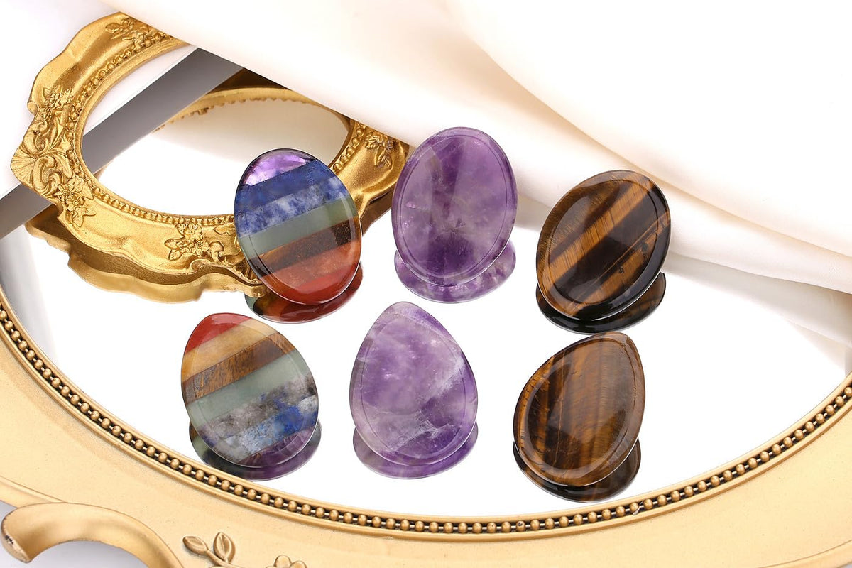 QINJIEJIE Crystal Thumb Worry Stone for Anxiety Healing Crystals Chakra Stones Tiger's Eye Water Drop Palm Worry Stones Meditation Crystal Stress Relief Items Gift for Him Stocking Stuffers 2PCS