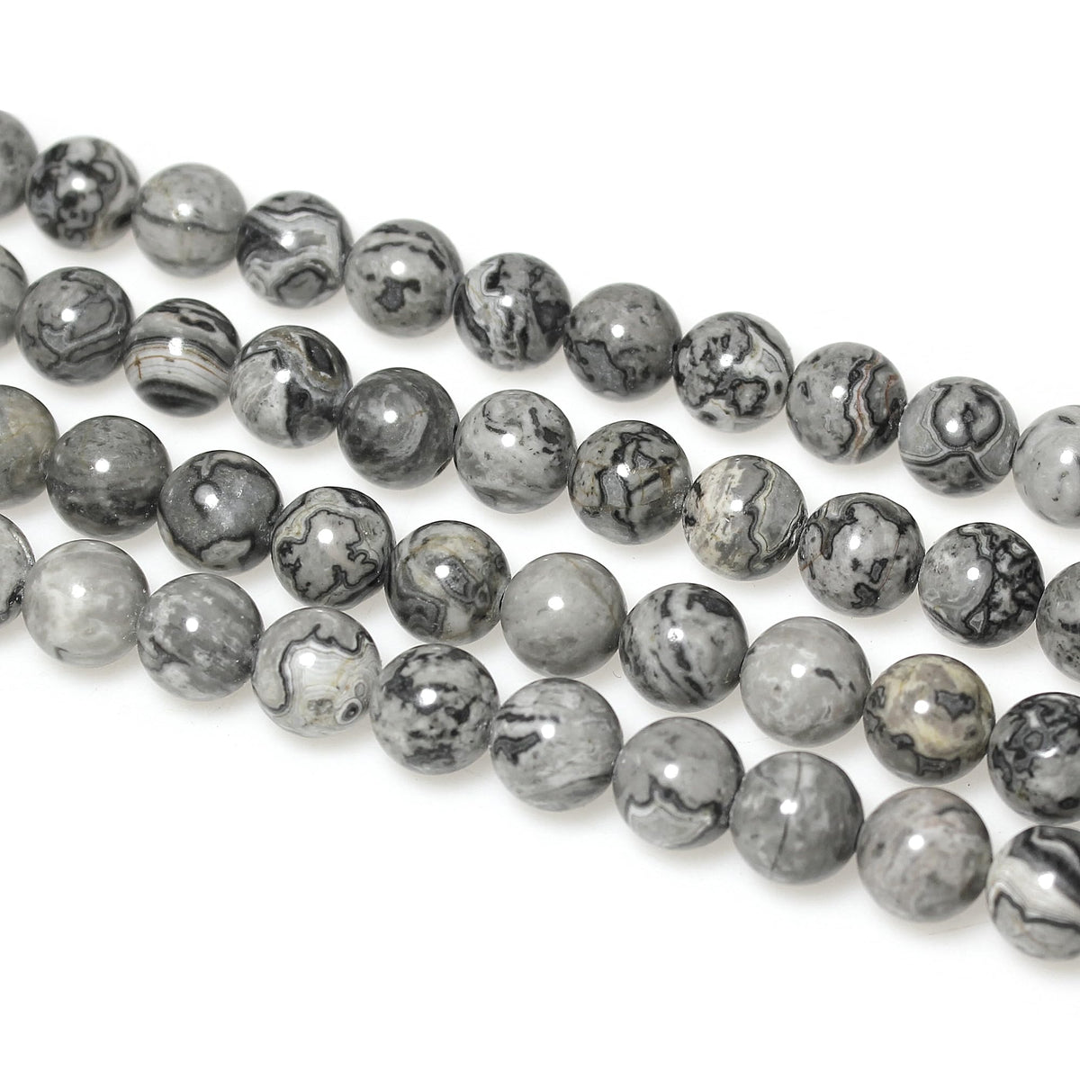 MJDCB AAA Natural Map Stone Beads Gray Picasso Stone Beads for DIY Bracelet Making 15" (10mm)