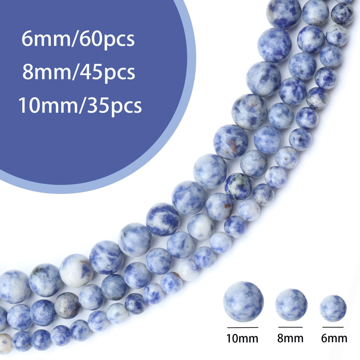 Siomia 45pcs 8mm Natural New Blue Sodalite Gemstone Beads Energy Healing Crystal Round Loose Stone Beads for Jewelry Making, DIY Bracelets Necklaces