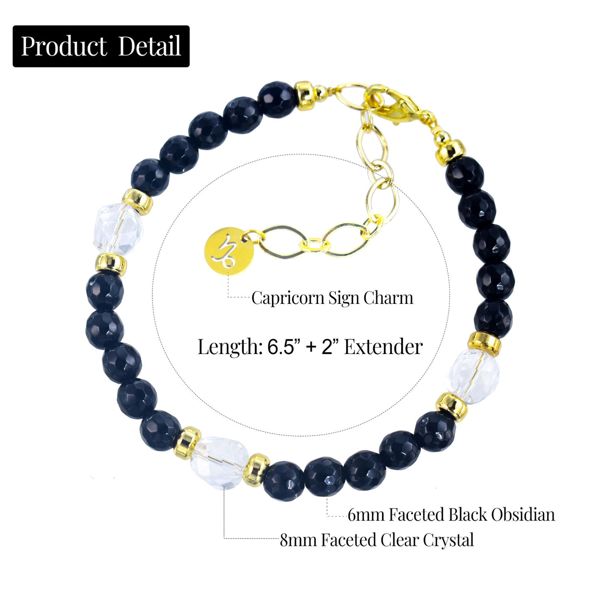 Ayriwoyi Capricorn Zodiac Bracelet Black Obsidian Clear Quartz Crystal Healing Bracelet Birthstone Beaded Bracelet Horoscope Spiritual Jewelry Gift for Men Women