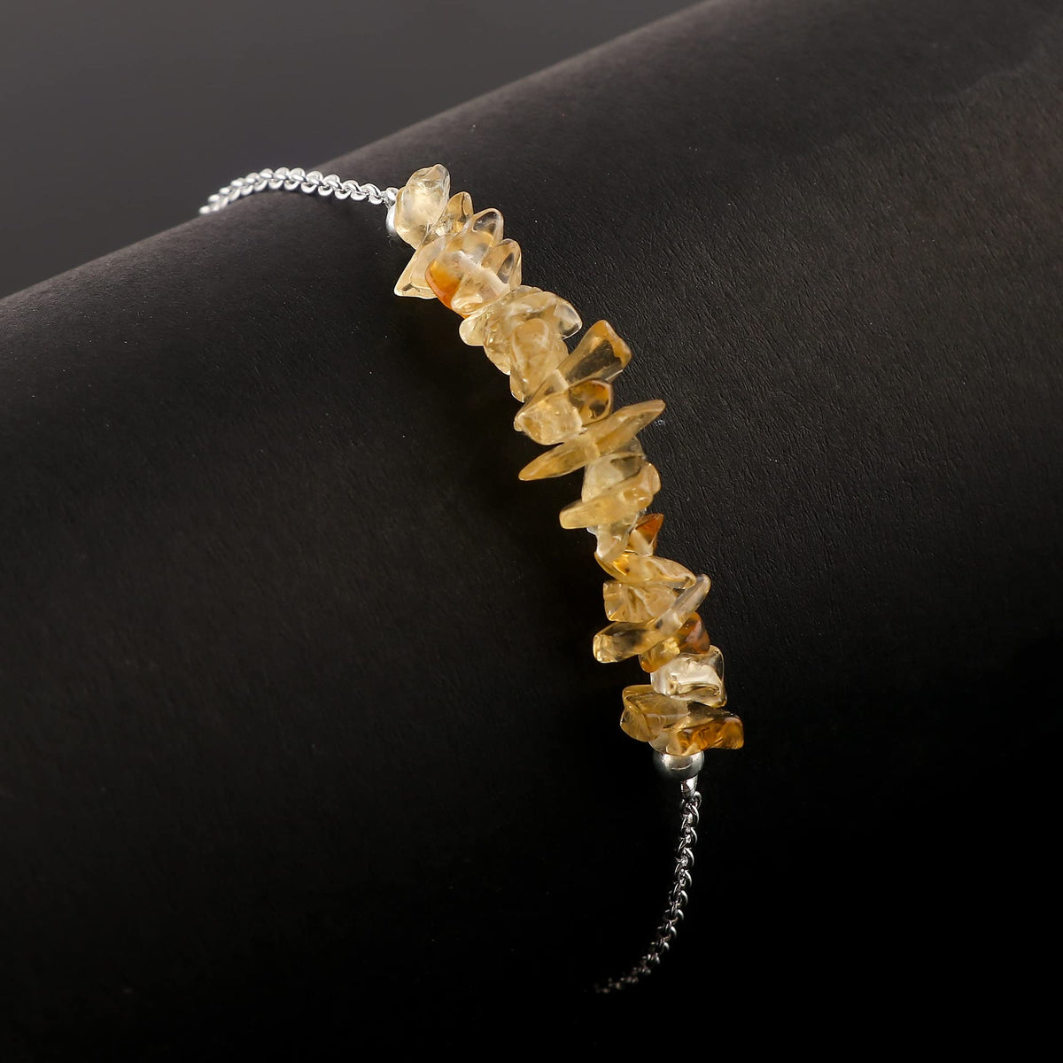 Gemimpression Handmade Citrine Chips Bar Bracelet – Natural Energy Healing Crystals – Silver Plated Adjustable 8 Inch Chain – Christmas Gift