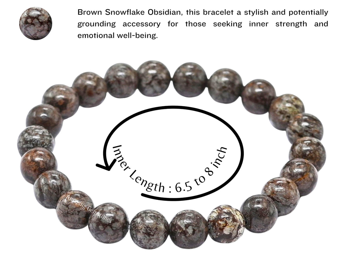 Amazing Gemstone Crystal Bracelet for Women Men's Gifts - Protection Healing Crystal Bracelet - 8mm Gemstone Beaded Stretchable Bracelet Pulseras Para Hombres Mujer Stocking Stuffers Mothers Day Gift (Brown Snowflake Obsidian)