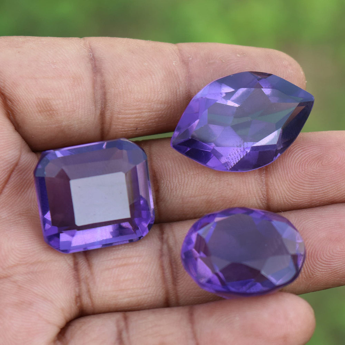 GEMHUB Brazilian Top Ranking 80.00 Carats Violet Amethyst Mix Shape Set of 3 Pcs Violet Amethyst Loose Gemstone Beads