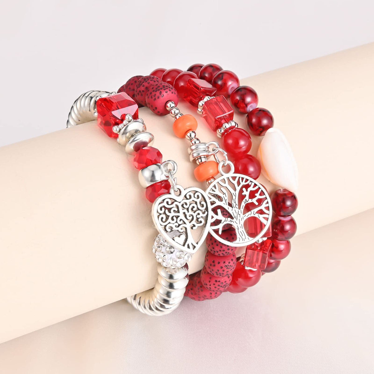 Bohemian Bracelet Sets for Women - 6 Sets Stackable Stretch Bracelets Multi-color Boho Jewelry for Women Hippie Bracelets Dainty Jewelry (Tree of Life Bead Bracelets)