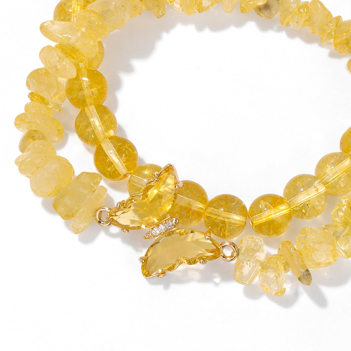 GolbalJew Citrine Bracelet for Women Healing Crystal Stone Bracelets Yellow Gemstone Beads Stretch Bracelet Butterfly Charms Women Jewelry Gift