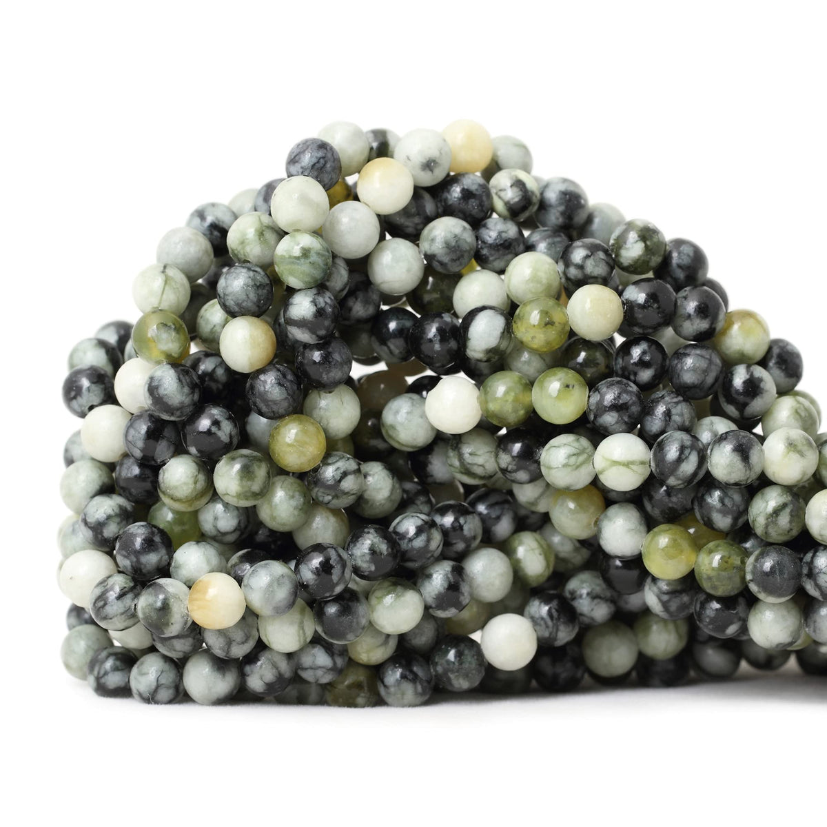 CHEAVIAN 60PCS 6mm Natural Green Vine Jasper Round Loose Beads for Jewelry Making 1 Strand 15"