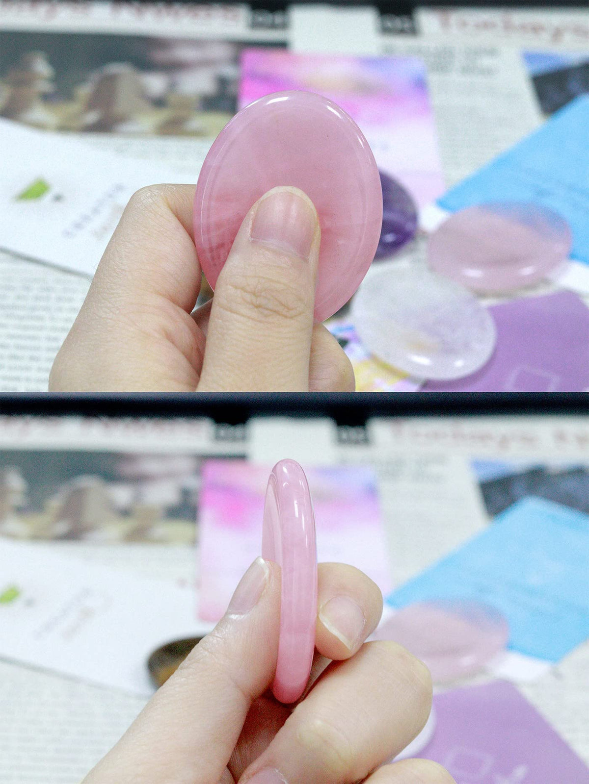 Thumb Worry Stone for Anxiety Healing Crystals Sets 2PCS Rose Quartz Clear Quartz Hand Carved Stones Gemstone Pocket Natural Stone Meditation Reiki Oval Shaped Palm Stone Therapy
