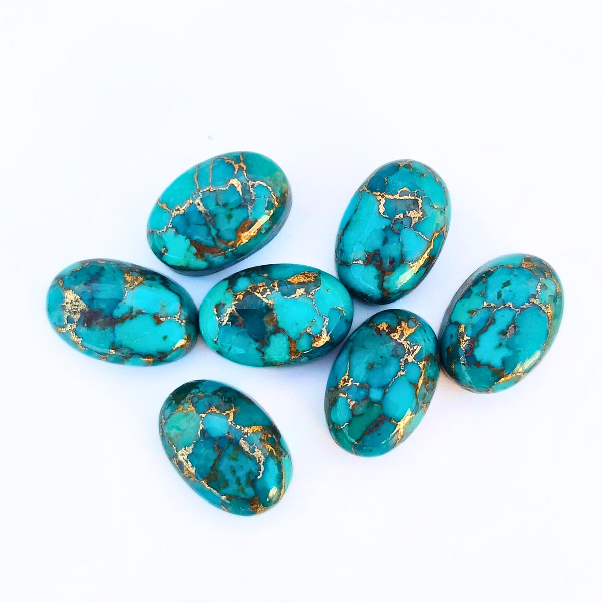 Blue Copper Turquoise Oval Cabochon Lot – Mohave Turquoise Flat Back Gemstone for Jewelry Making – Loose Stones in 5x7mm to 15x20mm – Smooth Polished Cab - 5 Piece Set (10x14mm)