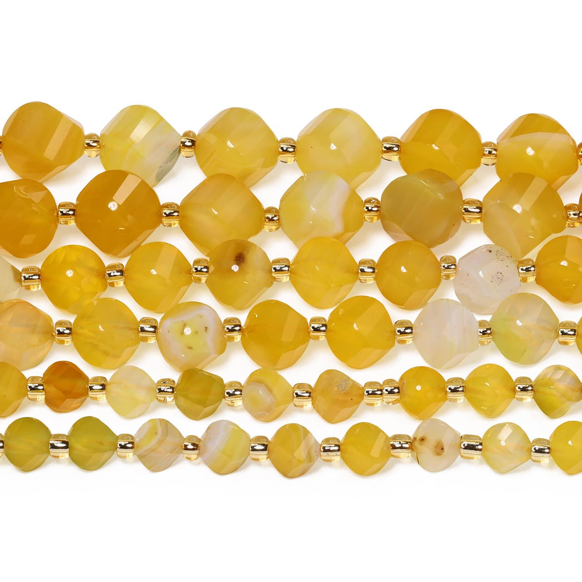 Yochus 42pcs Natural Yellow Striped Agate Stone Beads for Bracelet，2strands 6mm Facted Twist Loose Gemstone Beads for Jewelry Making DIY Craft Necklace Earring