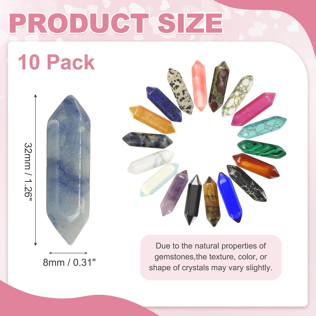 MECCANIXITY 10 Pack Blue Aventurine Quartz Crystals, Polished Crystals Bulk Hexagonal Shaped Meditation Gemstone for Jewelry Making Energy Balance Accessories Gifts