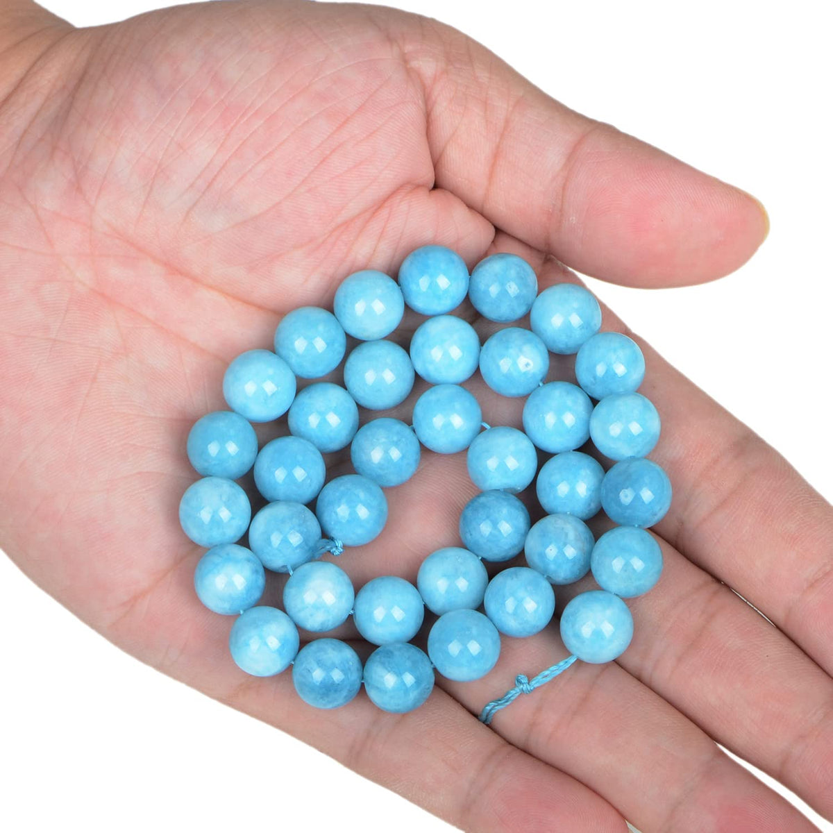 AD Beads Natural Gemstone Round Loose Beads 15" for Bracelet Necklace Earrings Jwelery Making Crafts DIY (10mm, Aquamarine Jade)