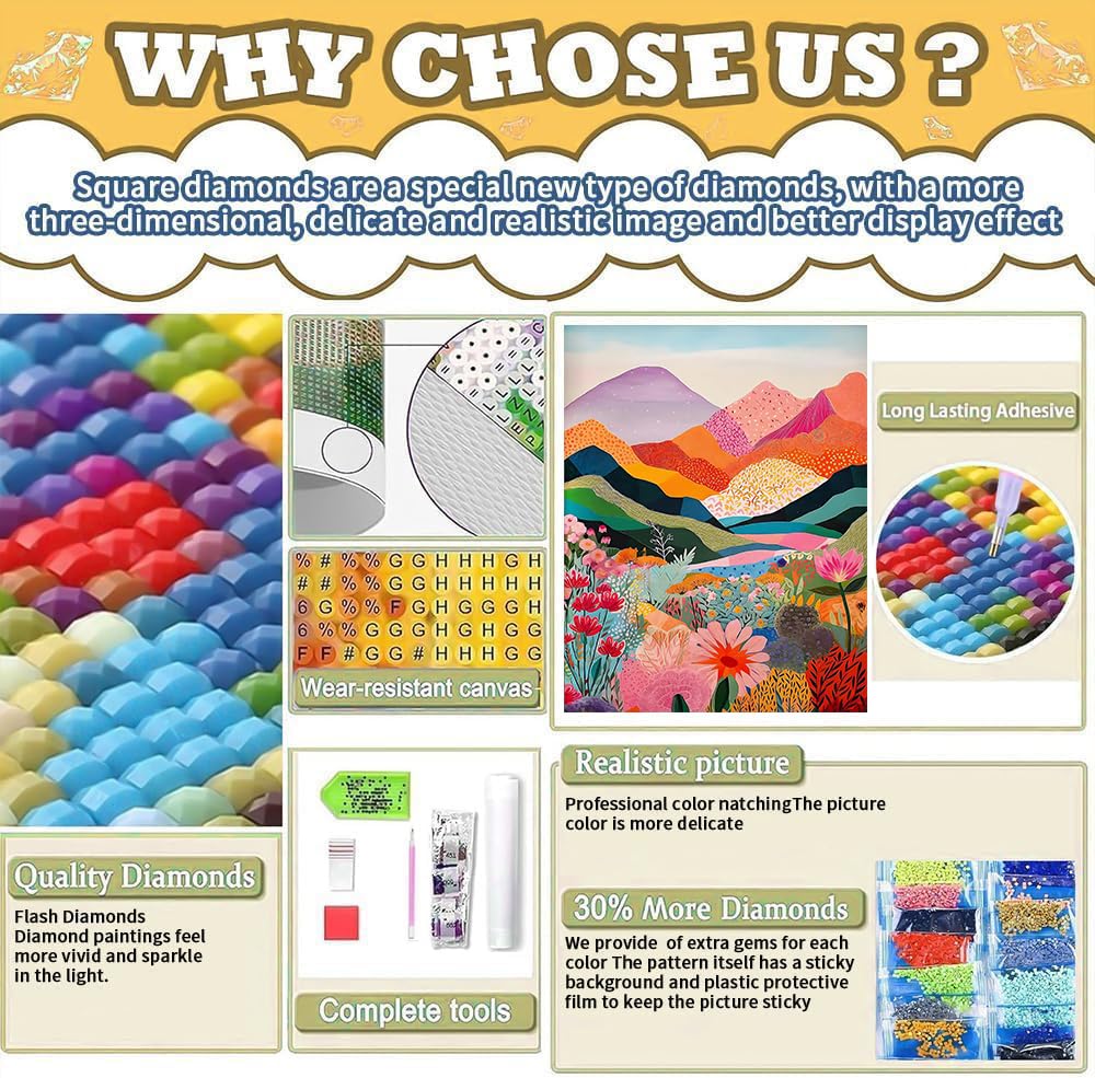 EIBEILI 3-Piece Square Adult Diamond Art Set,Mountains Diamond Painting Kit, 5D Diamond Art Kit DIY Diamond Dot Gemstone Artist Home Wall Decor,12x16 inch