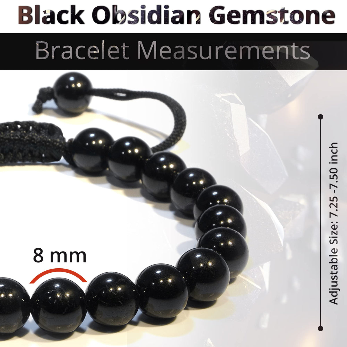 ANAYA AGATE Healing Crystal Bracelet – Chic Gemstone Bracelet for Men and Women – 8mm Round Bead Bracelets for Spiritual Healing, Protection, Positive Energy - Black Obsidian