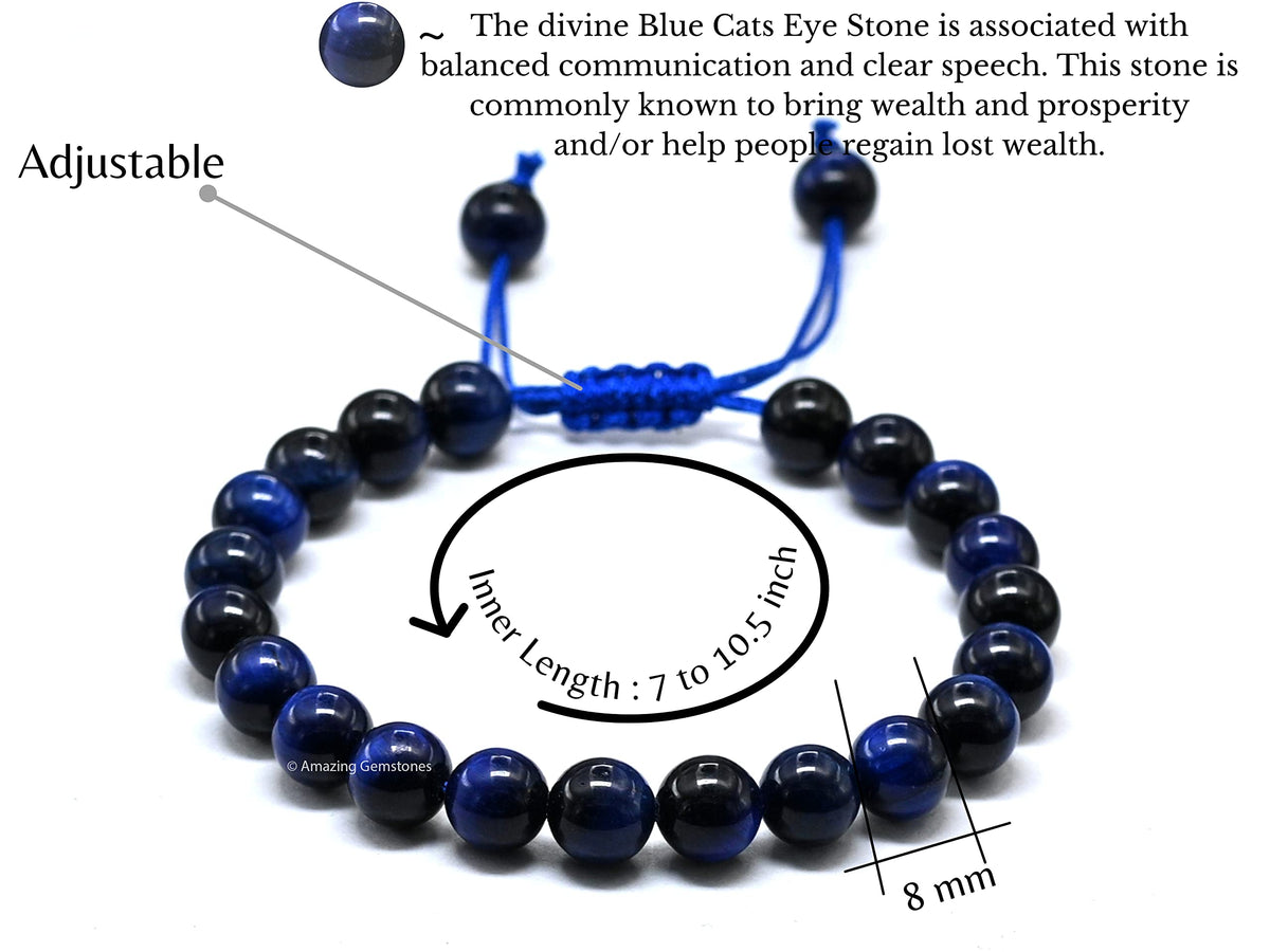 Amazing Gemstone Blue Tiger Eye Star Bracelet for Women Men's Gifts - Protection Healing Crystal Bracelet - 8mm Gemstone Beaded Adjustable Bracelet Pulseras Para Hombres Mujer Stocking Stuffers