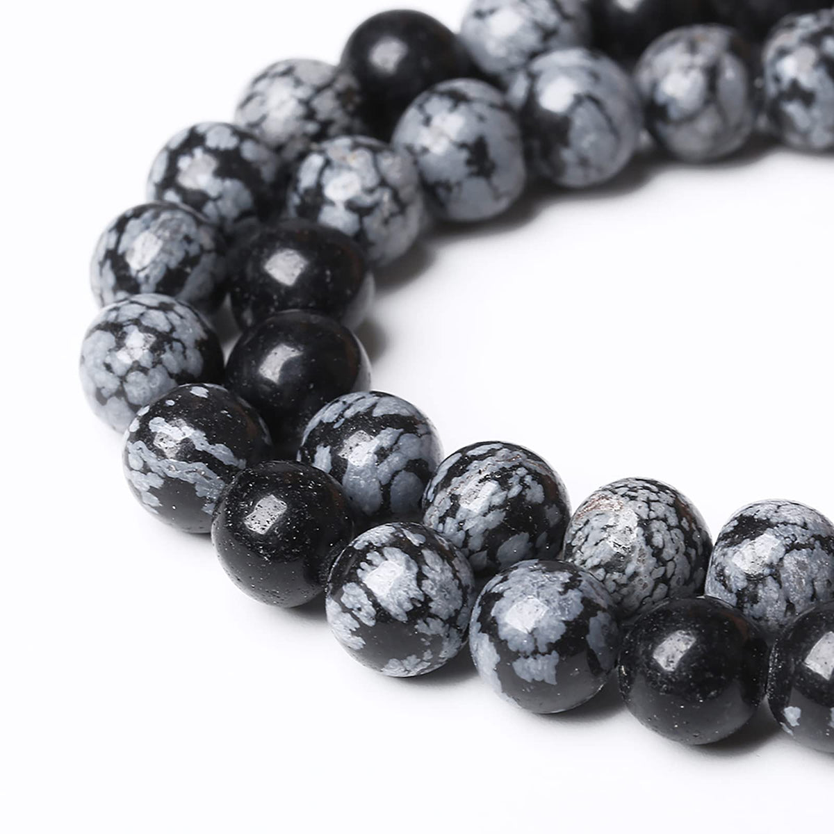 90PCS 8mm Natural Snowflake Obsidian Beads Round Loose Stone Energy Healing Gemstone Beads for Jewelry Making DIY Bracelet Necklace for Jewelry Making 32" 2 Strands