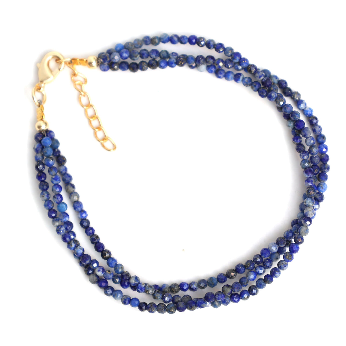 Gempires Blue Lapis Lazuli Beaded Bracelets Multi Strand September Birthstone Jewelry Hypoallergenic 8 Inch Gold Plated Elegant Gemstone Handmade Jewelry For Women