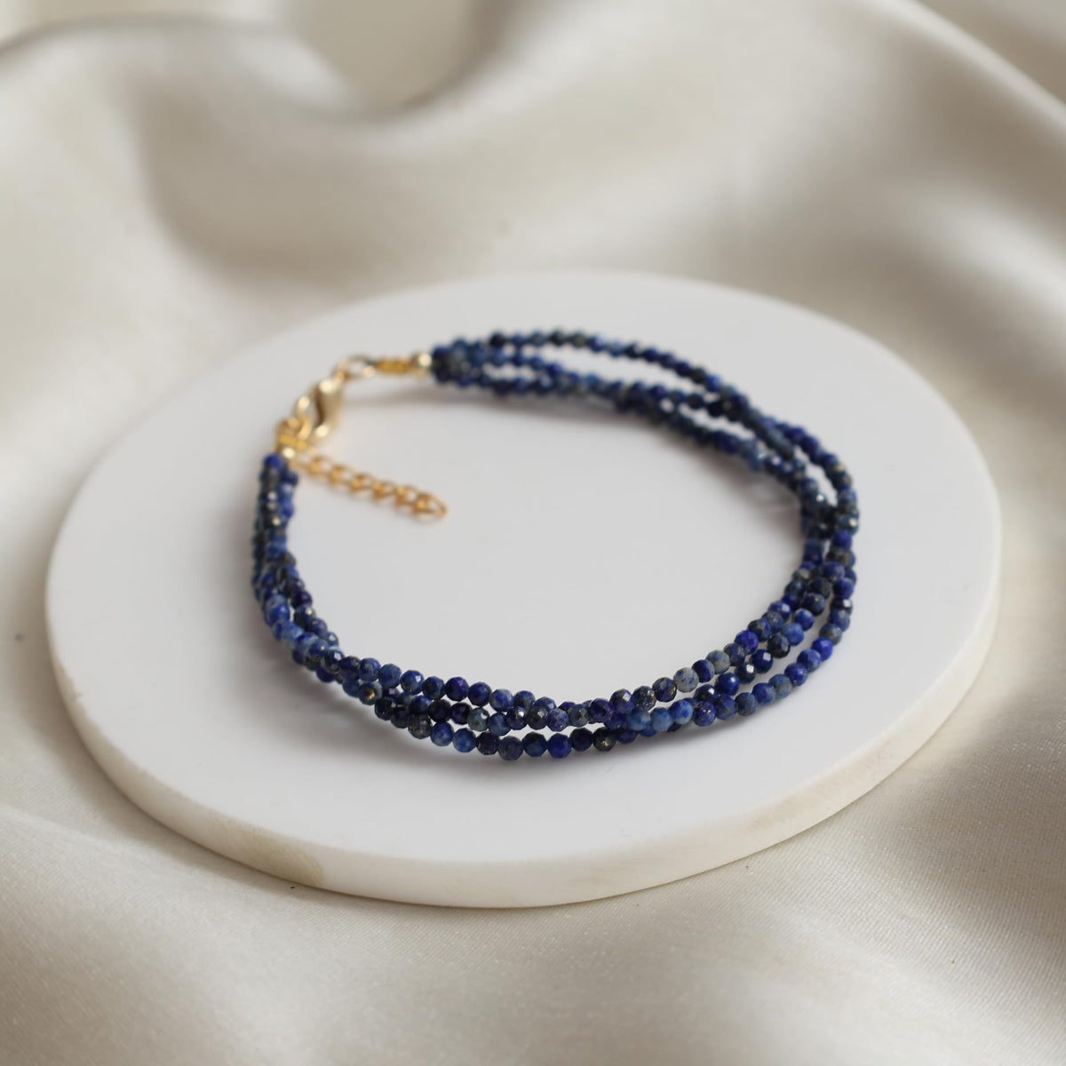 Gempires Blue Lapis Lazuli Beaded Bracelets Multi Strand September Birthstone Jewelry Hypoallergenic 8 Inch Gold Plated Elegant Gemstone Handmade Jewelry For Women