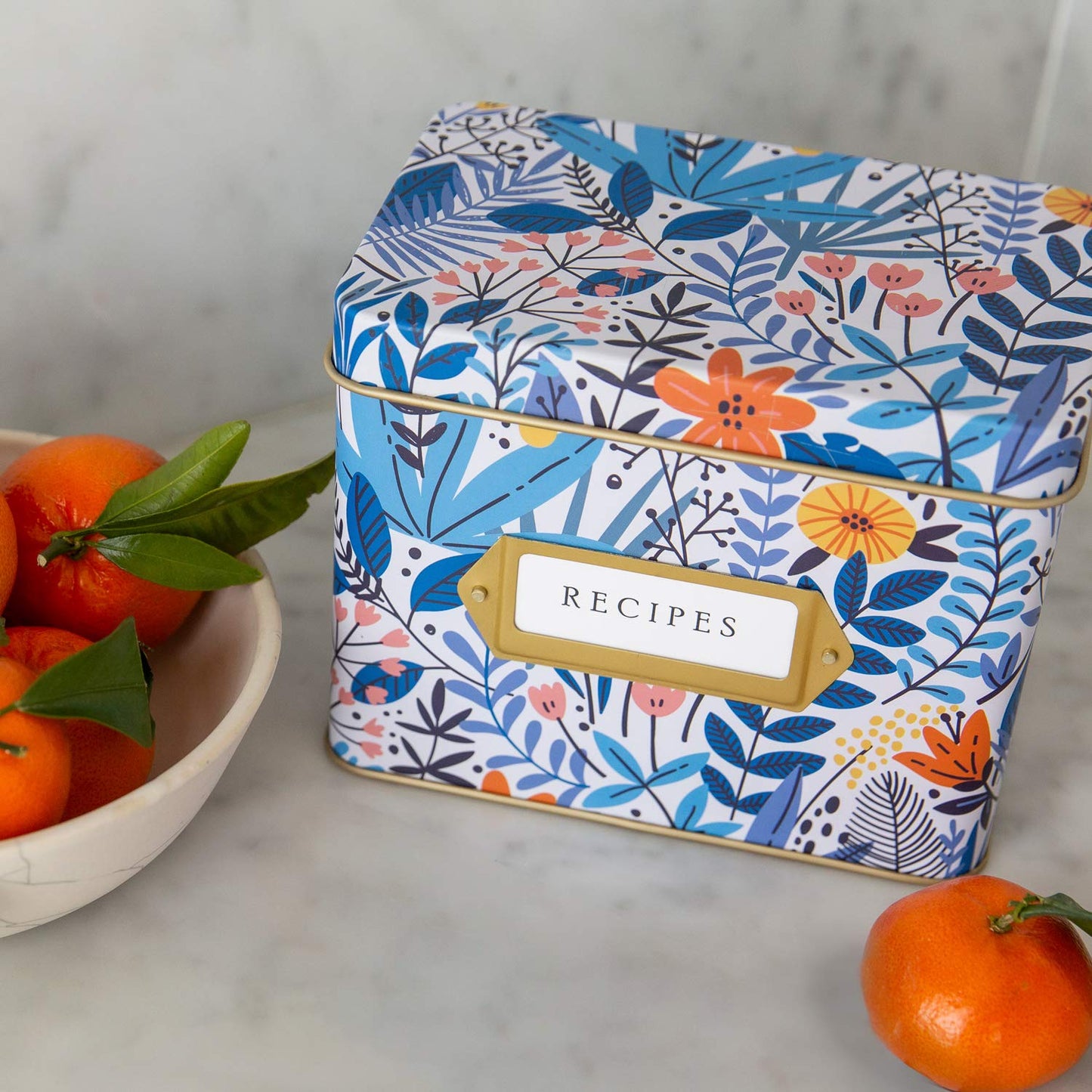 Jot & Mark Decorative Recipe Tin Box for Recipe Cards, Greeting Card Holder | Holds Hundreds of 4” x 6” Cards