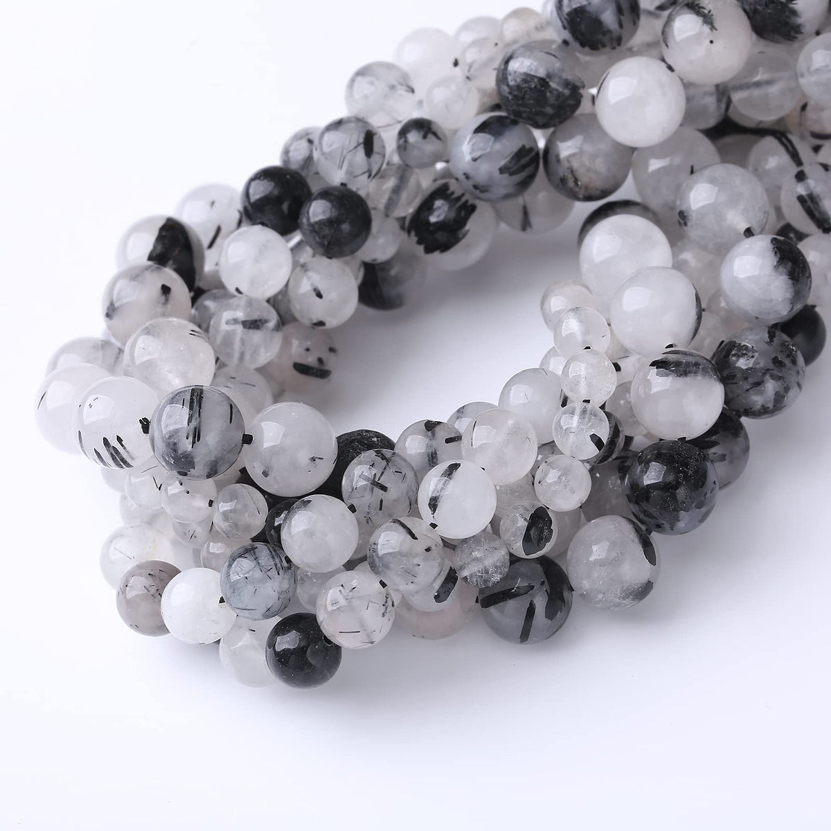 32PCS 12MM Natural Black Rutilated Quartz Stone Beads Energy Healing Beads for DIY Jewelry Bracelet Necklace Making for Jewelry Making15Inch