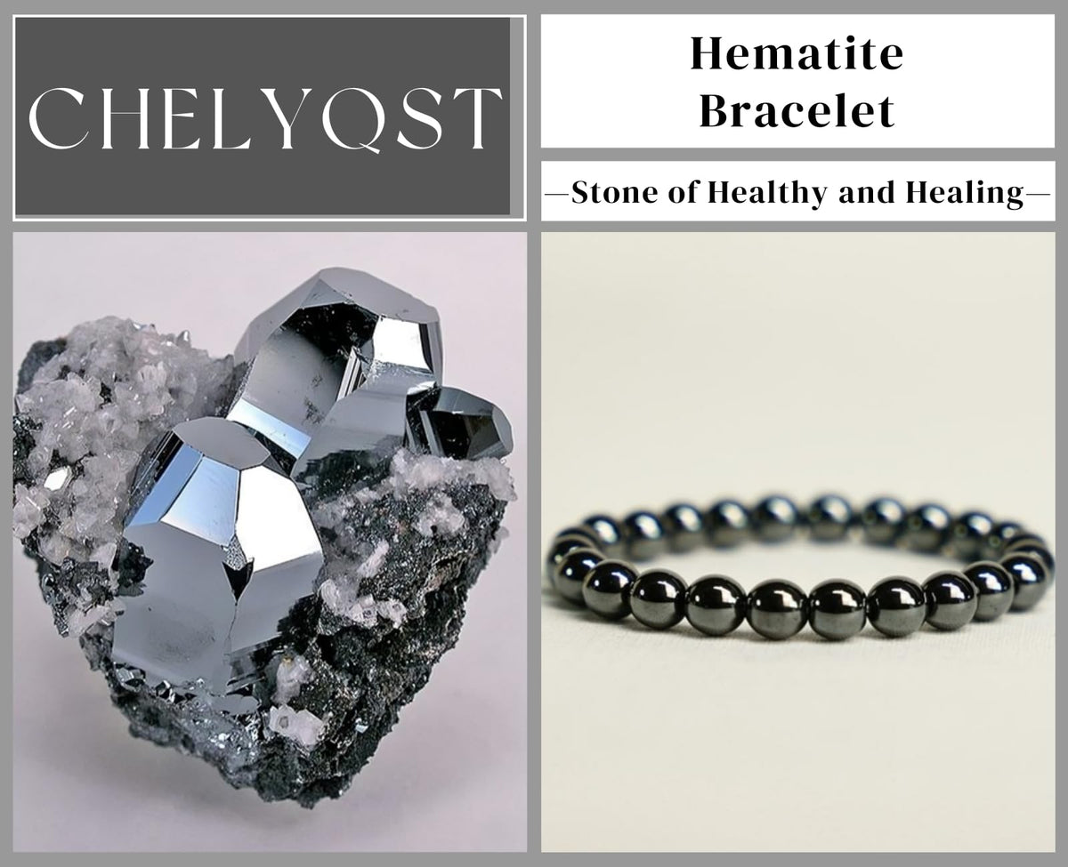 CHELYQST Hematite Bracelet - Stone of Healthy and Healing,Stretch Natural Stone Crystal Beads Jewelry Gifts for Women Men Unisex Adult,8mm