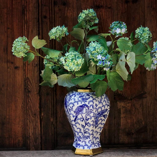 Ginger Jar Vase Decor, Handcraft Decorative Ceramic Ginger Jar Storage Jars Floral Arrangement Blue and White Flower Vase Temple Jar with Lid for Home Office Bookshelf Living Room (Size : Small) ( Col
