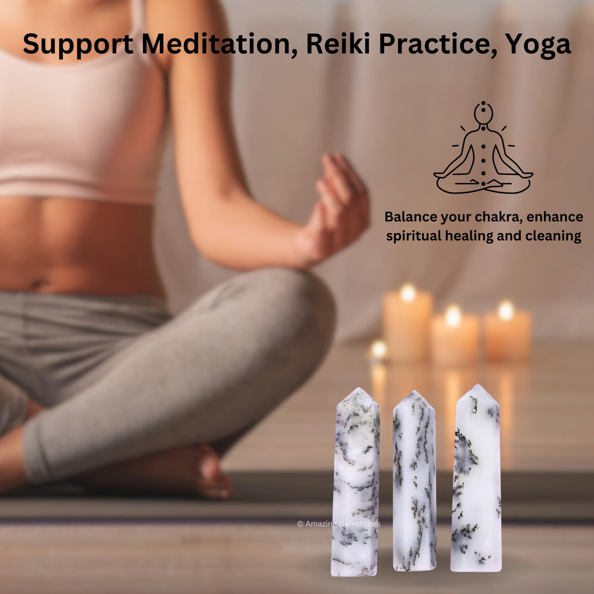 Amazing Gemstone Dendrite Opal Crystal Points Bulk Healing Crystals - Pack of 3 Single Terminated Healing Wand Point Bulk Crystals for Crafts, Crystal Grid, DIY Work - - Beginners Gift