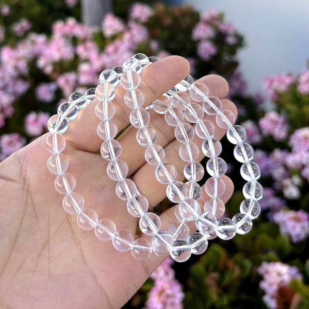 Adabele Real Natural Grade A Clear Crystal White Quartz Bracelet 7.5 inch Stretch Gemstone Beaded Bracelet Chakra Healing Crystal Stone Jewelry Energy Quartz Rock GB8-B15