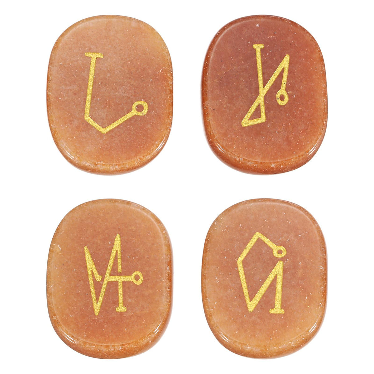 MECCANIXITY 4Pcs Engraved Chakra Stones with Reiki Symbols, Red Aventurine Reiki Healing Crystal Gemstone 7 Chakra Crystal Stones Tumbled Palm Stone for Anxiety Relieve