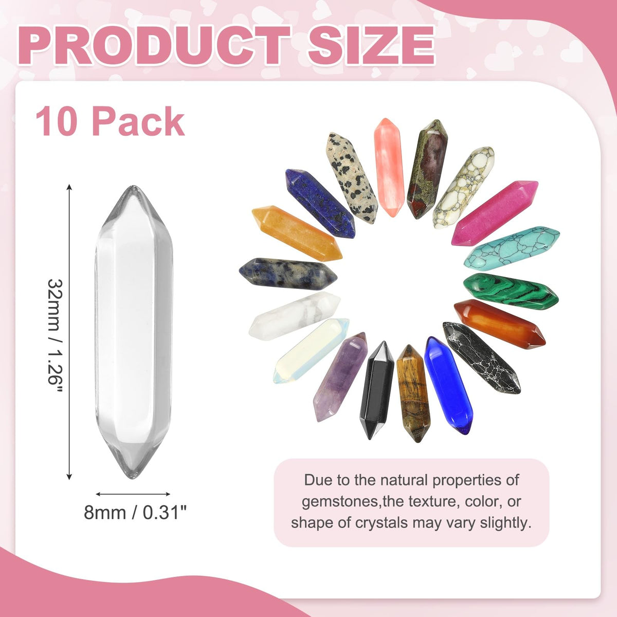 MECCANIXITY 10 Pack White Quartz Crystals, Polished Crystals Bulk Hexagonal Shaped Meditation Gemstone for Jewelry Making Energy Balance Accessories Gifts