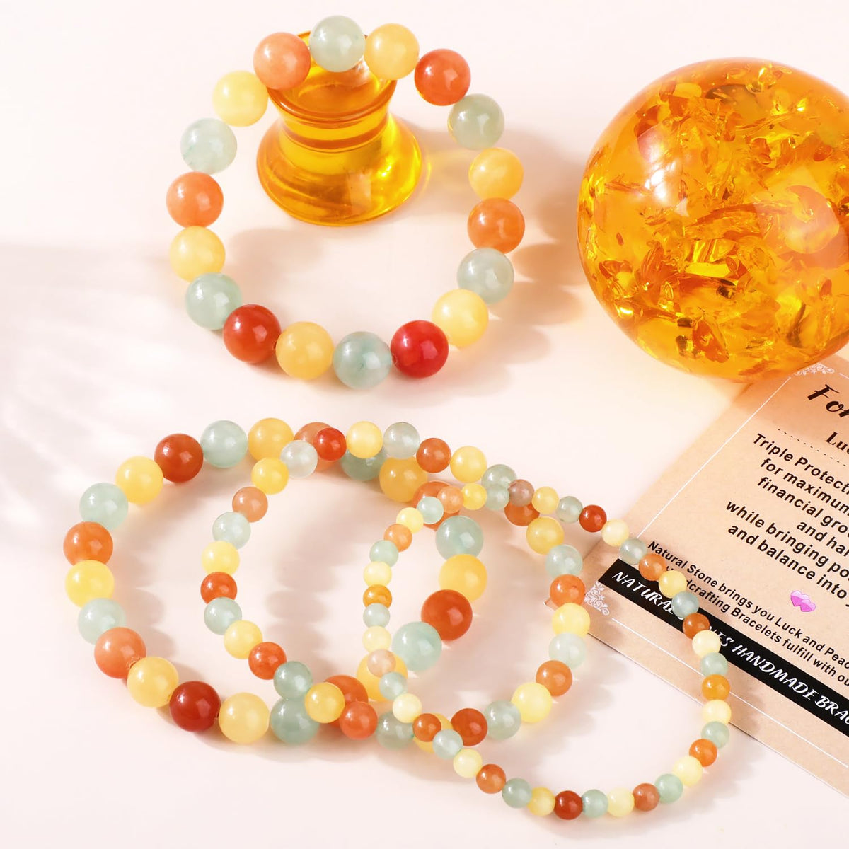 AD Beads 6mm Handmade Fortune Bracelet Elastic Bracelet – Natural Gemstone for Lucky Money Wealth – Meditation, Yoga, Healing and Energy Gift for Men Women