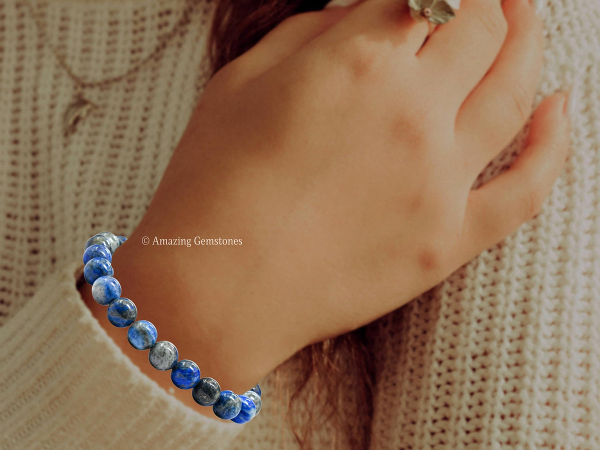 Amazing Gemstone Crystal Bracelet for Women Men's Gifts - Protection Healing Crystal Bracelet - 8mm Gemstone Beaded Stretchable Bracelet Pulseras Para Hombres Mujer Stocking Stuffers Mothers Day Gift (Lapis Lazuli)