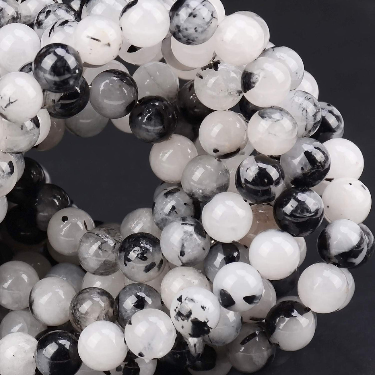 80Pcs Natural Crystal Beads Stone Gemstone Round Loose Energy Healing Beads with Free Crystal Stretch Cord for Jewelry Making (Tourmaline Quartz, 10mm)
