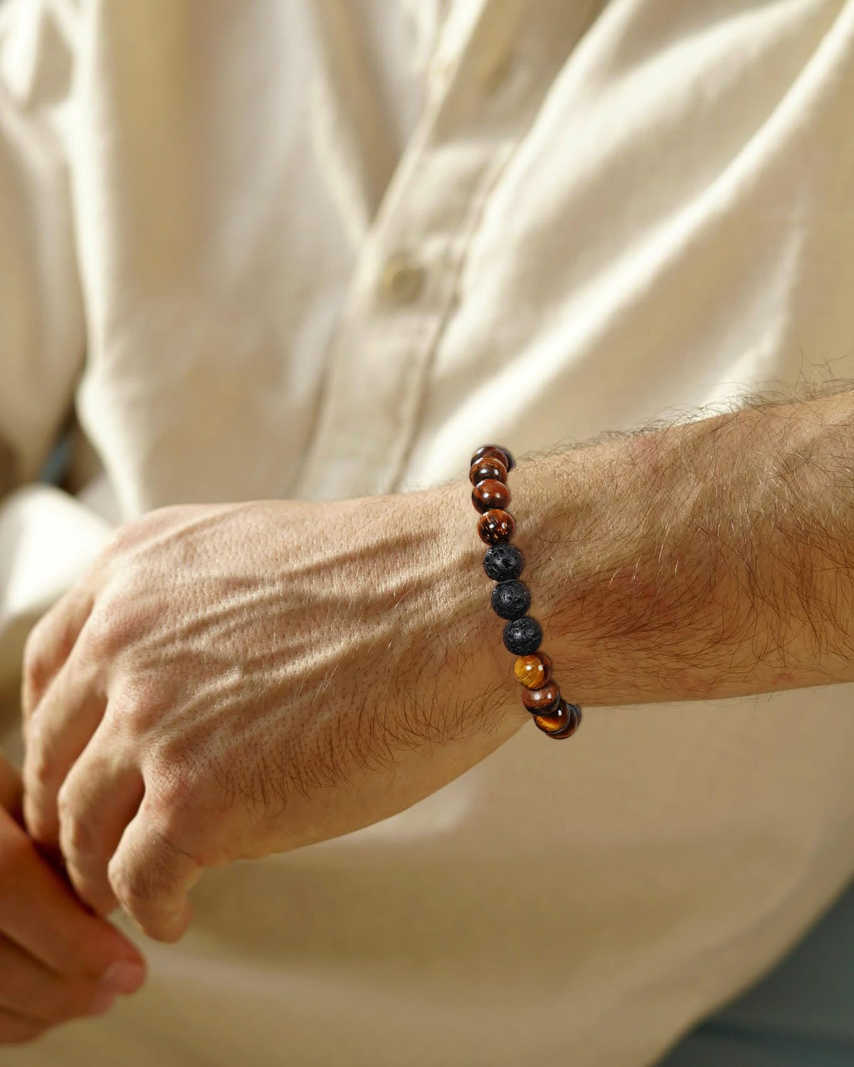 HEYOLL Tiger Eye Bracelet Men Natural Stones Handmade Bracelets Volcanic Rock Protection Bracelet, Anxiety Relief Items Brithday Gifts for Men Anxiety Beaded Bracelets