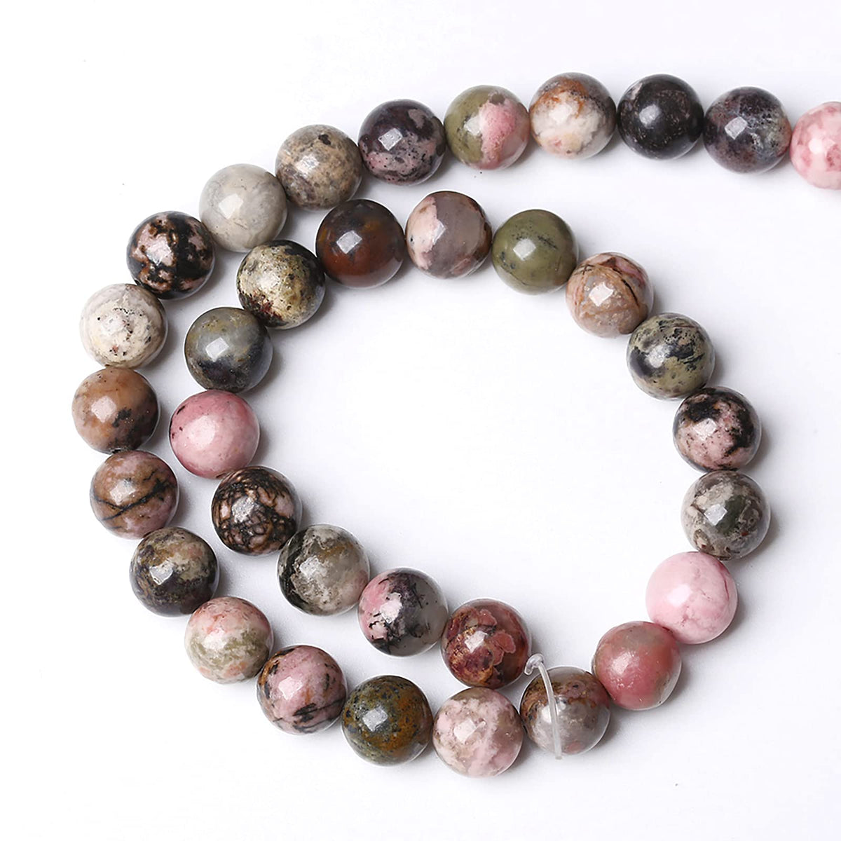 90PCS 8mm Natural Black Lace Rhodonite Beads Healing Power Stones Round Loose Gemstone Beads for Jewelry Making DIY Bracelet Necklace 32" 2 Strands