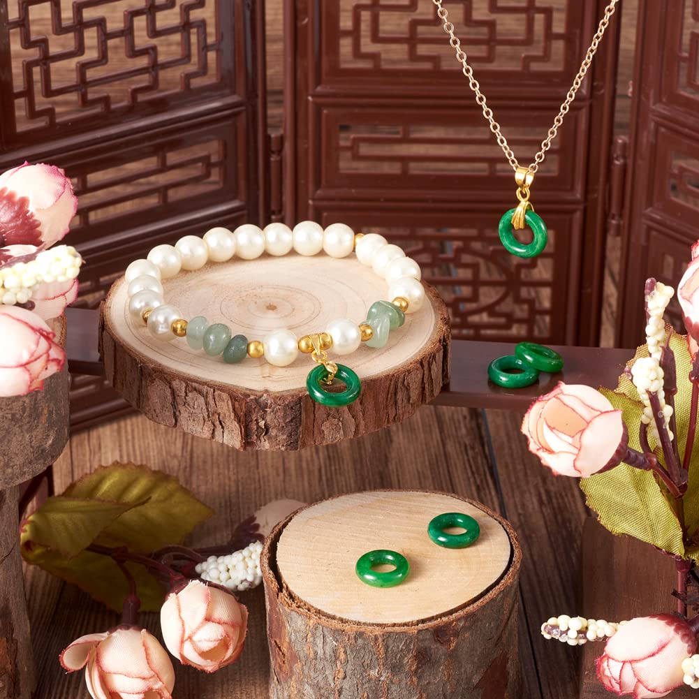 Fashewelry 10Pcs 12mm Natural Myanmar Jade Gemstone European Beads Polished Precious Stone Hollow Donut Charms Healing Chakra Birthstone Large Hole Loose Spacers for Jewelry Making 6mm Hole