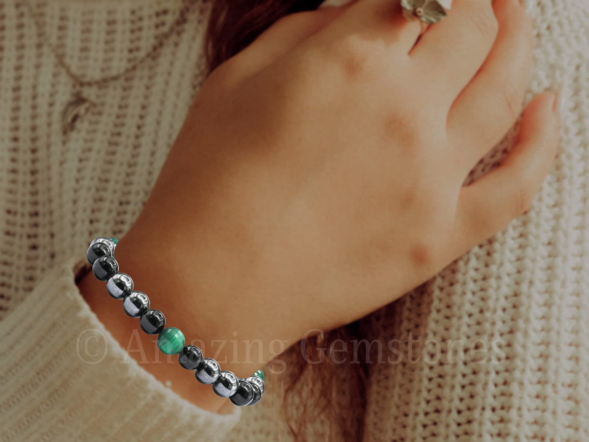 Amazing Gemstone Cancer Fighter Bracelets - Malachite Hematite Black Tourmaline Bracelet Set for Men Women Healing Crystal Gifts for Breast, Lung, Bowel, Prostate Cancer