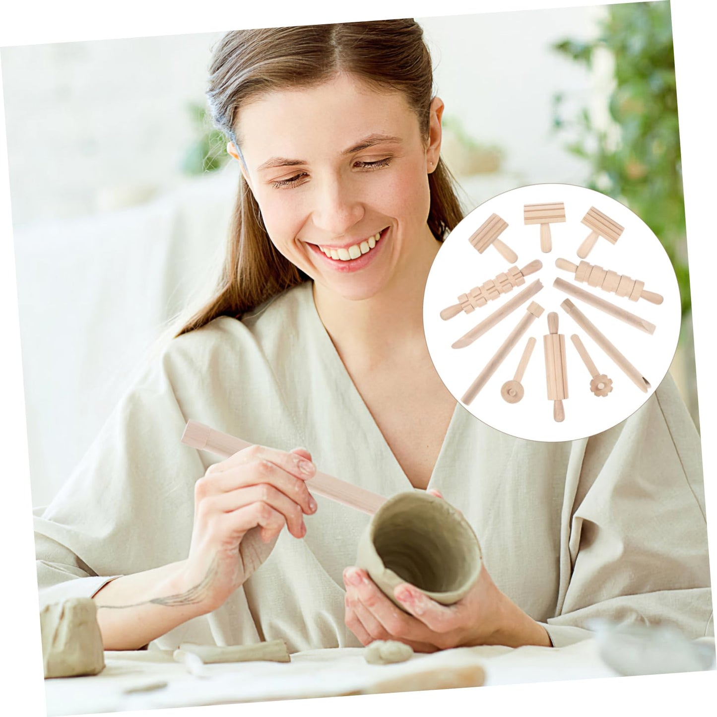Garneck 12Pcs Wooden Clay Tools Set for Kids: Dough Rolling Modeling Accessories Pottery Sculpting Kit Modeling Accessories for Early Education Art Craft Activity Home School