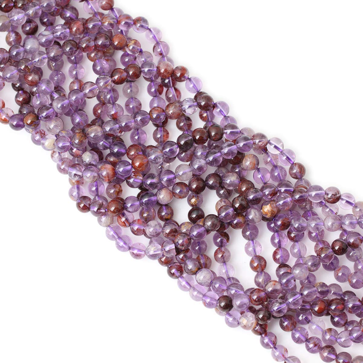CHEAVIAN 60PCS 6mm Natural Cacoxenite Crystal Amethyst Gemstone Round Loose Beads Crystal Energy Stone Healing Power for Jewelry Making 1 Strand 15"